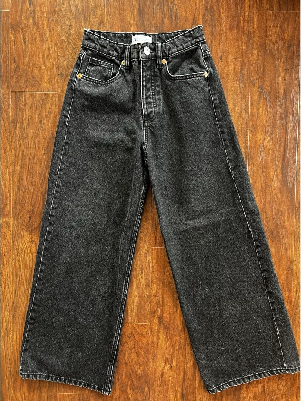 Zara Women’s Jeans Black Baggy Wide Leg Crop Size 2 EUC!